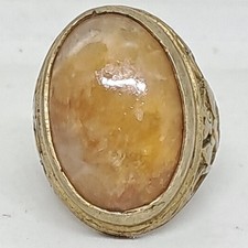 old pertified lucky fortune trading stone natural energy amulet in ring picture