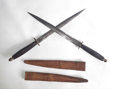 Antique Mexican Knife Old Mexico Daggers Knives Horn Engraved Pair Handmade picture