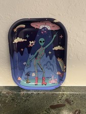 Alien UFO Space Decorative Metal Tray Psychedelic Galaxy Design- New picture