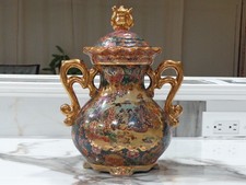 BEAUTIFUL VINTAGE SATSUMA VASE WITH LID ORNATE GILDED GEISHA SCENE MUST SEE picture