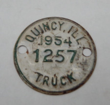 Vintage 1954 Quincy Illinois Vehicle Tax Tag Truck picture