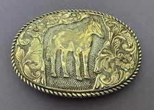 Vintage Crumrine 22K Gold on Sterling Silver Standing Horse Trophy Belt Buckle picture