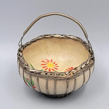 Vintage Japanese Awaji Pottery Mini Bowl Basket 3