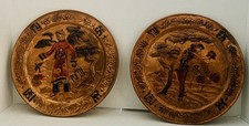 Vintage Wanda Irwin Copper Tooled Art Wall Plaques Signed/Labelled Pair Asian picture