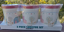 VTG PackerWare 3 Piece Plastic Canister Set Pastel Countryside 87oz Retro 80s picture