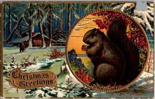Vintage Victorian Postcard 1910 Christmas Greeting - Holiday Squirrel picture