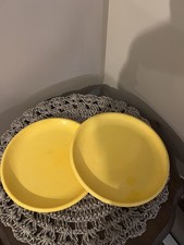 Vtg Set 2 Rubbermaid Yellow Plates Plastic 8” Picnic Camping Pool Beach or Kids picture