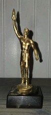 Vintage 1950s Olympian Male Victory Torch Bearer Trophy Marbled Bakelite Base picture