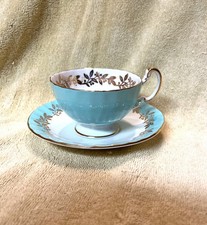 Aynsley bone china teacup and saucer in turquoise C2480 picture