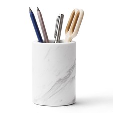 Natural Marble Pen Holder for Desk, Handcrafted Volakas Sturdy Desk Organizer... picture