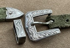 Vintage Rare DIABLO Small Sterling Silver Ranger Matching 3 Pc Belt Buckle Set picture
