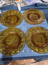 Vintage Tiara Exclusives Amber Glass Nursery Rhyme Child Plates Set of 4 Indiana picture