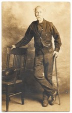 RPPC Elderly Man with Cane Studio Portrait c1910s AZO picture