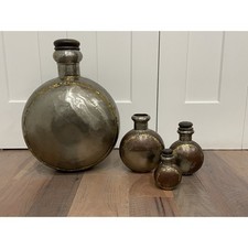 4 Vintage Metal Indian Water Bottles Dovetailed Jug Vessel With Lid Rare picture