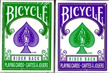 Two Bicycle Mini Playing Card Decks Green/Purple - Brand New picture