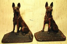 Antque Very Heavy Vintage Bronze German Shepherd Police Dog BOOKENDS Very Rare picture