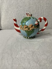 Vintage OCI Christmas Globe Teapot Santa Reindeer Hand Painted Ceramic 8.5” picture