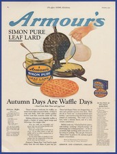 Vintage 1922 ARMOUR'S Simon Pure Leaf Lard Waffles Ephemera 1920's Print Ad picture