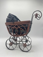 Vintage Victorian Style Wicker Doll Pram Carriage Buggy Stroller Wood Metal picture