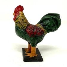 Cast Iron Standing Rooster Figurine Small 3 1/2” Colorful Bright Painted picture