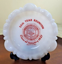 Vintage Frankford High School 25th Reunion Milk Glass Ashtray for Class of 1937 picture