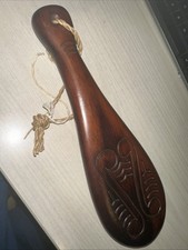 New Zealand Hand Carved Patu Club Paddle Vintage Braided Twine Maori 10” Collect picture