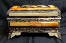 Vintage HandCrafted Morrocan Camel Bone & Brass Inlaid Box Mid 20th Century 8.5