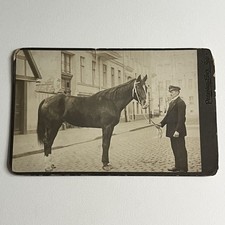 Antique Cabinet Card Photograph Handsome Man On Street With Horse Police? picture
