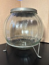 Hoosier cabinet glass melon shape sugar jar with lid and metal stand 1920's-1930 picture