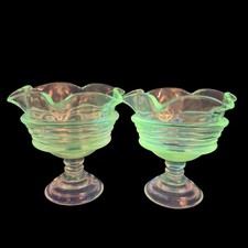 PartyLite Sundae Pillar Candle Holder Votive Cups Clear Manganese 365nm UV Set 2 picture