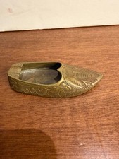 Brass-Tone Shoe-Shaped Collectible Ashtray, Engraved Floral Design picture