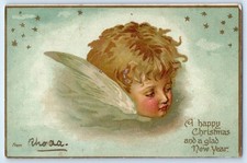 c1905 Christmas And New Year Angel Head Stars Antique Posted Postcard picture