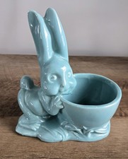 Vintage Early Haeger Pottery Blue Bunny with Anthropomorphic Face Planter picture