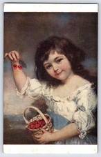 Vintage Girl With Cherries Postcard France John Russel Color Printed Paris 6x4 picture