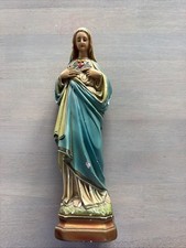 Vintage Sacred Heart Of Virgin Mary Statue 12.25” C.S. 112 Colombia Chalkware picture