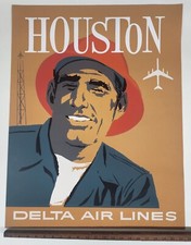 Houston DELTA Air Lines Destinations ORIGINAL 1960s Poster - Artist John Hardy picture