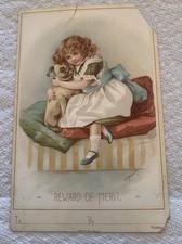 Antique 1900s Reward Of Merit Card Teacher Student School Dog Ephemera  picture