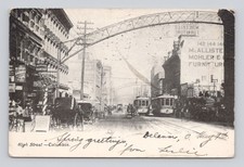 UDB Postcard High Street Columbus Ohio St.  Scene Trolley Horse Street Car ~1905 picture