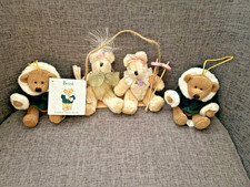3 Christmas Bear Ornaments, 2 Harrods Vintage Christmas Bear Plush + Bear Skiers picture