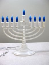 Electric Plastic Menorah Blue Flame 9 Light Jewish Candle, Candelabra c7 Bulb #1 picture