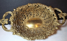 Reticulated Bronze Brass BOWL Baroque style Basket Antique Rococo Pierced Design picture