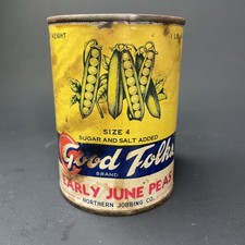 Vintage Soldered Tin Can Paper Good Folks Early June Peas Northern Jobbing Co MN picture