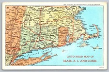 Automobile Postcard Massachusetts map Rhode Island map Connecticut map c1920s picture