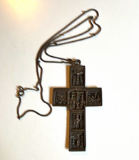 Antique Fratelli Coppini Christian 800 Silver Italy Cross Pendant Necklace  picture