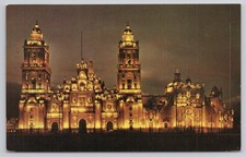 Vintage Metropolitan Cathedral Night View Mexico City DF Illumination Postcard picture
