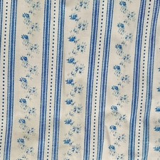 VTG Pillow Ticking Fabric Blue Stripe Floral Cotton 4 Yd NOS Bedding HTF Craft picture