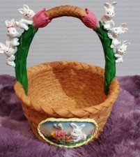 Spring Hand Painted Easter Basket Porcelain Decor New In Box Vintage NOS picture