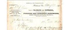 1878 Watkins & Cottrell Invoice Richmond VA Hardware E.J. Pierce Iron Steel picture