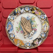 Lefton Jesus Praying Hands Life Of Jesus Plate Porcelain 8” Japan Pre Owned Vtg picture
