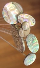 HATPIN Antique lot of 7 Abalone Bezel Set Hatpins - multiple sizes - Beautiful picture